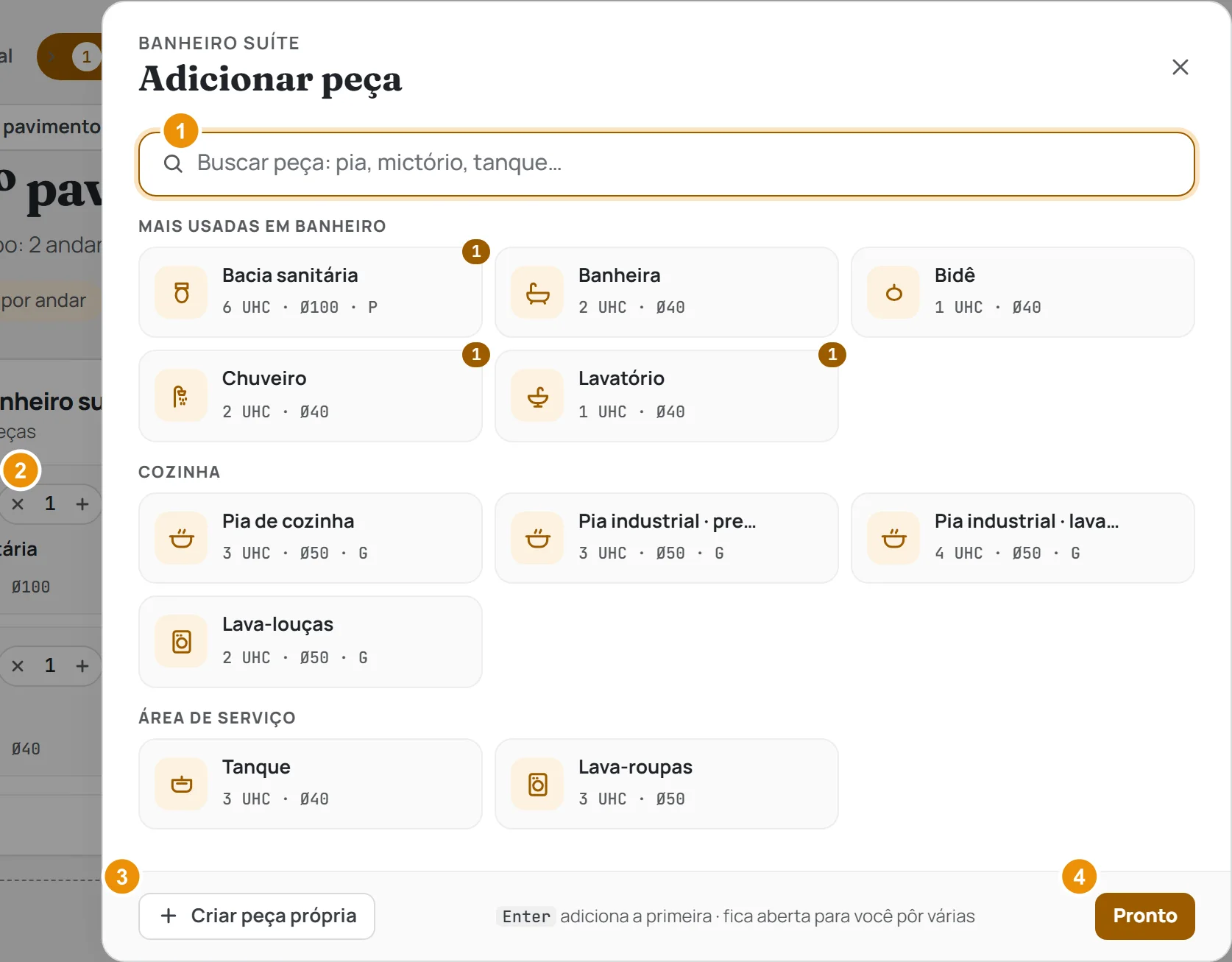 A janela Adicionar peça