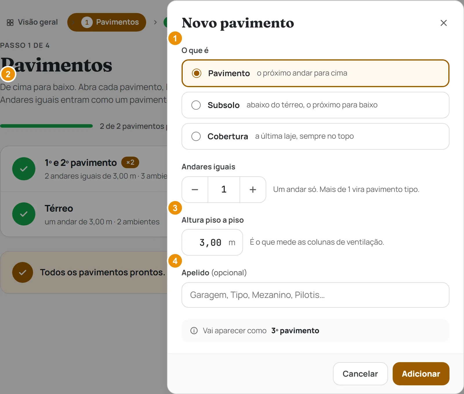 A janela Novo pavimento