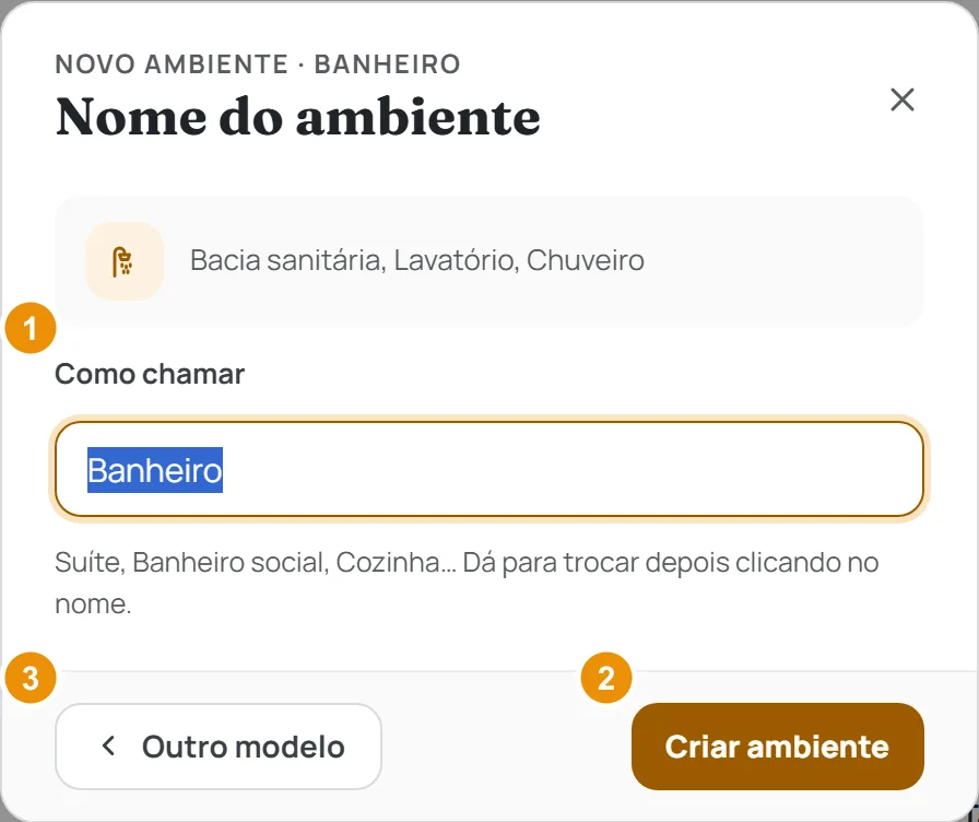 A segunda tela da janela Novo ambiente, com o nome sugerido