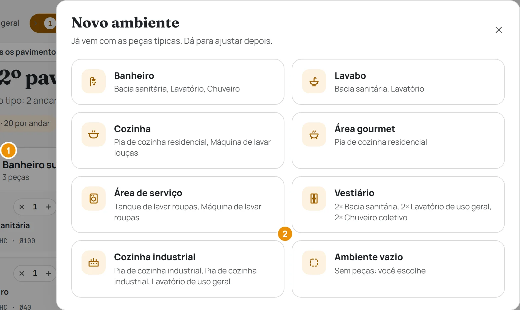 A janela Novo ambiente, com os modelos