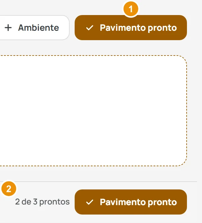 A barra do pé da tela do pavimento, com o botão Pavimento pronto e o contador
