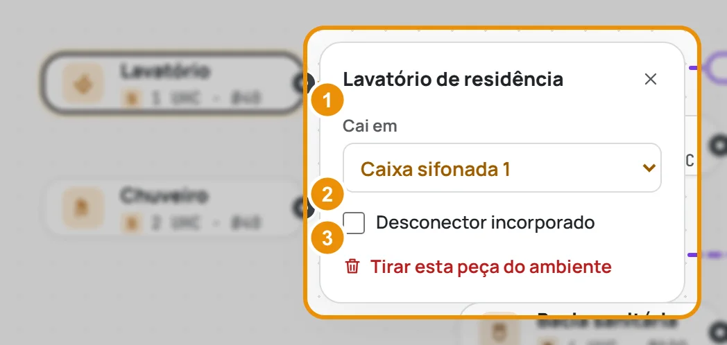 O painel de opções do Lavatório, aberto ao lado do cartão