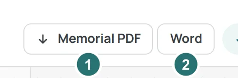 Os botões Memorial PDF e Word, no alto da tela