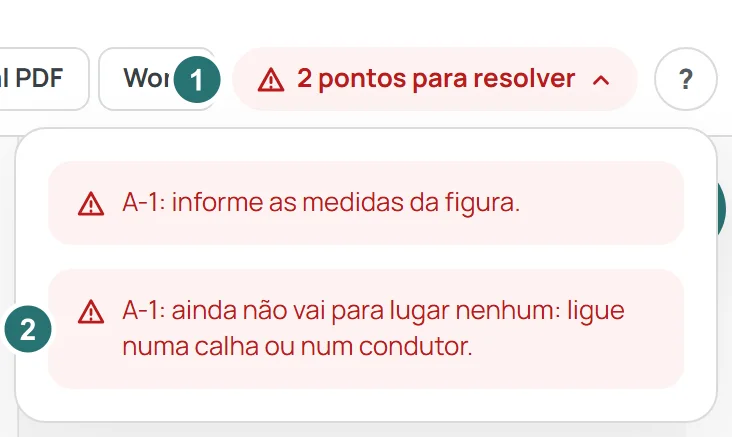O botão N pontos para resolver aberto, com a lista do que falta