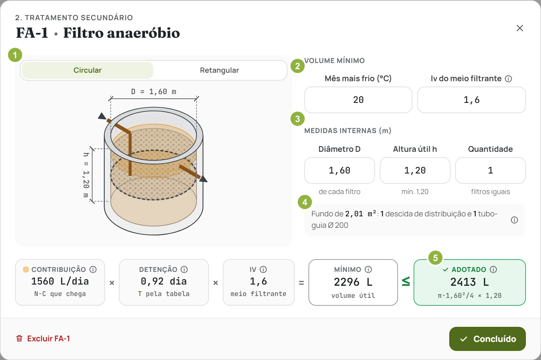 A janela do filtro anaeróbio: a forma, o mês mais frio, as medidas, a linha do fundo e o adotado